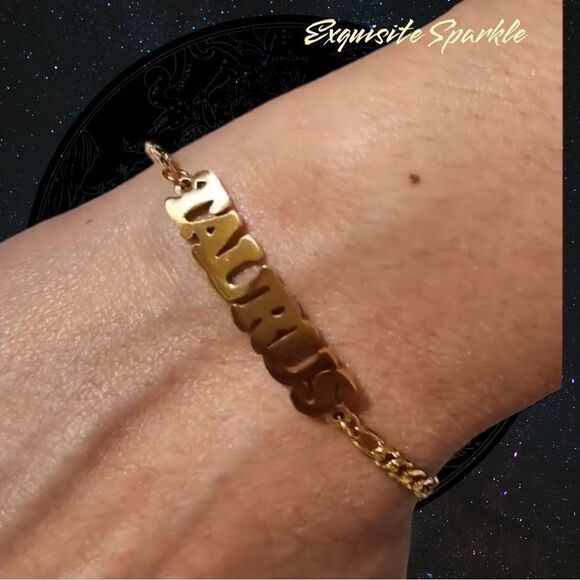 - ⭐️10k Gold Constellation Nameplate Bracelet / Anklet Figaro Style Chain - Picture 1 of 16